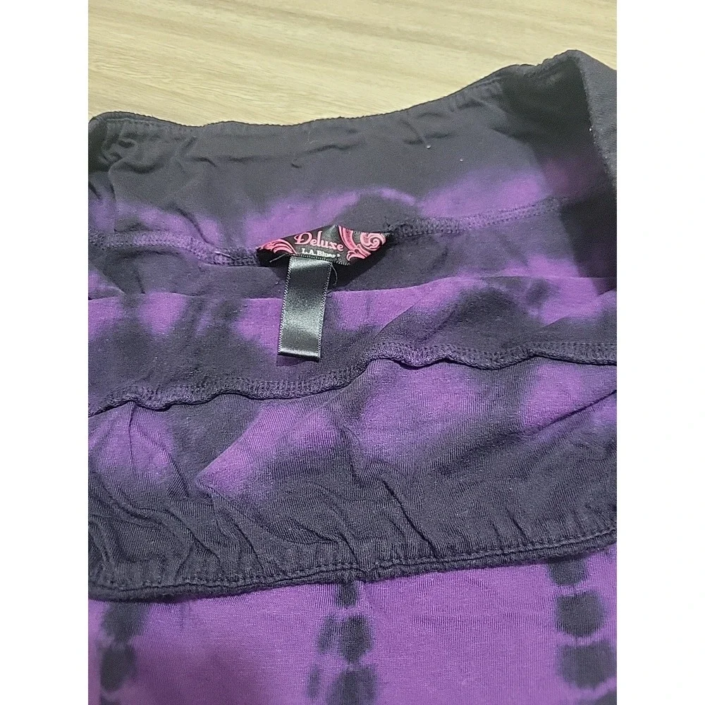 Deluxe LA Blues Purple Tie Dye Cotton Skirt XL Elastic Waist Boho A-Line